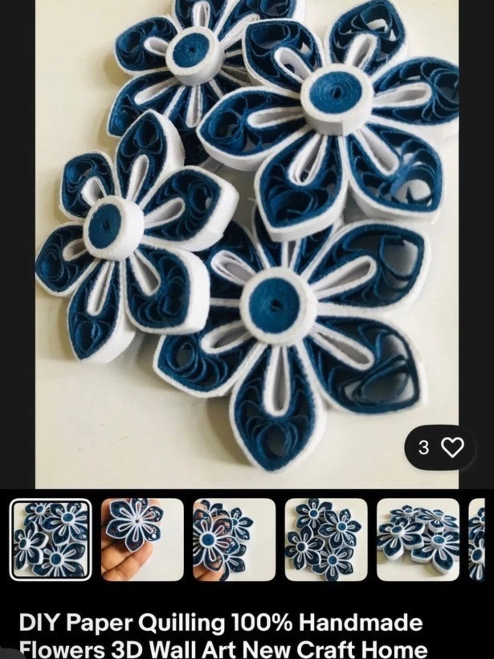 DIY Paper Quilling 100% Handmade Flowers 3D Wall Art Handmade Blue & White